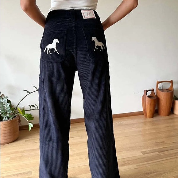 Lisa Says Gah Pants - Lisa Says Gah horse dark blue corduroy pants size 0